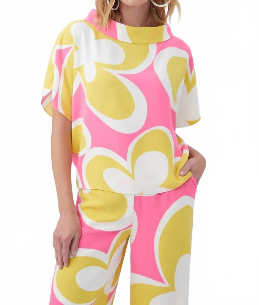 NEW TRINA TURK honeysuckle top in bright pink yellow retro